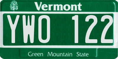 VT license plate YWO122
