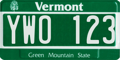 VT license plate YWO123