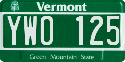 VT license plate YWO125
