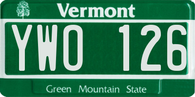 VT license plate YWO126