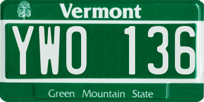 VT license plate YWO136