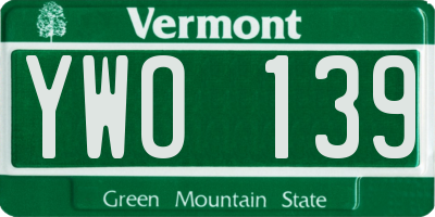 VT license plate YWO139