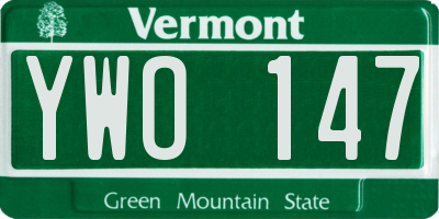 VT license plate YWO147