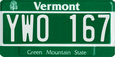VT license plate YWO167