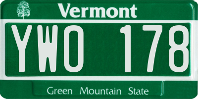 VT license plate YWO178