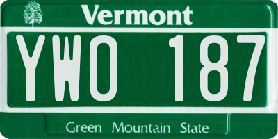 VT license plate YWO187