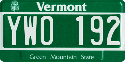 VT license plate YWO192