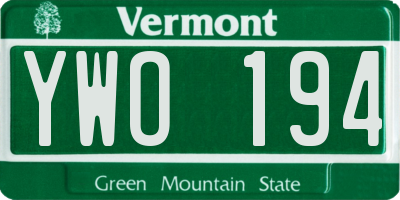 VT license plate YWO194