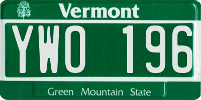 VT license plate YWO196