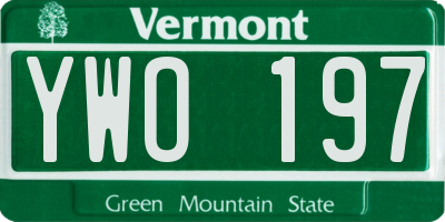 VT license plate YWO197