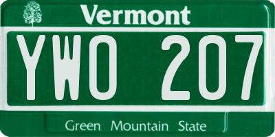 VT license plate YWO207