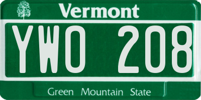 VT license plate YWO208