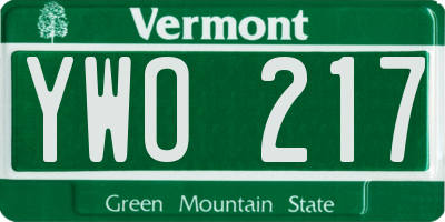 VT license plate YWO217