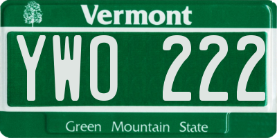 VT license plate YWO222