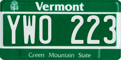 VT license plate YWO223