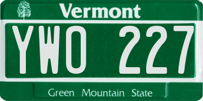VT license plate YWO227
