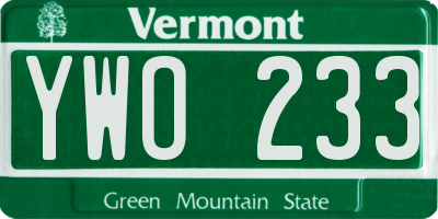 VT license plate YWO233