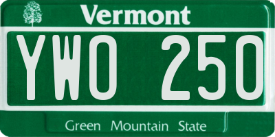 VT license plate YWO250