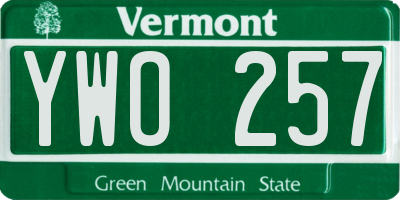 VT license plate YWO257