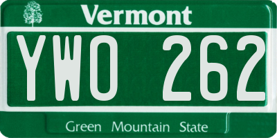 VT license plate YWO262