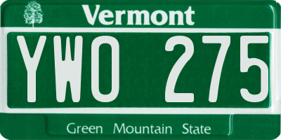 VT license plate YWO275