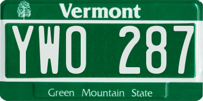 VT license plate YWO287