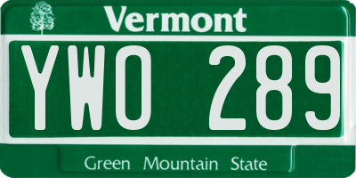 VT license plate YWO289