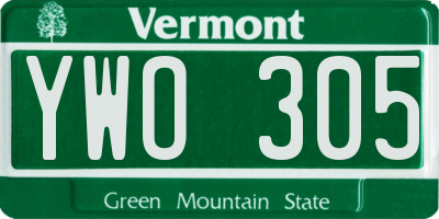 VT license plate YWO305