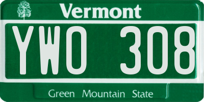 VT license plate YWO308