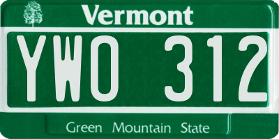 VT license plate YWO312