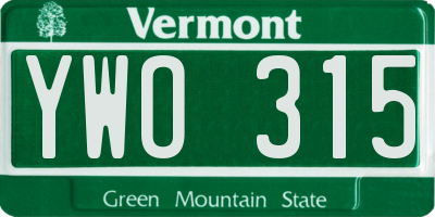 VT license plate YWO315