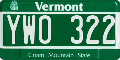VT license plate YWO322