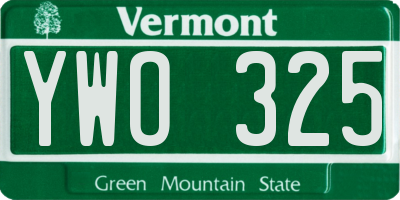 VT license plate YWO325