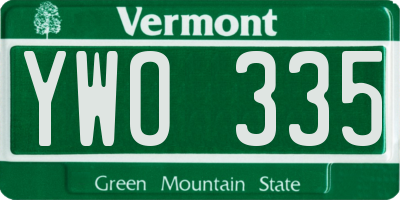 VT license plate YWO335