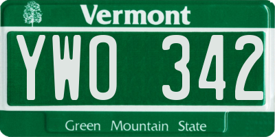 VT license plate YWO342
