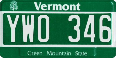 VT license plate YWO346