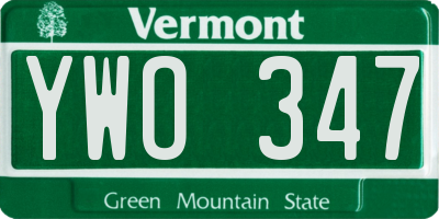 VT license plate YWO347
