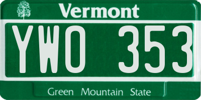 VT license plate YWO353
