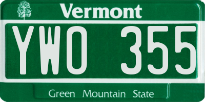 VT license plate YWO355