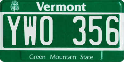 VT license plate YWO356