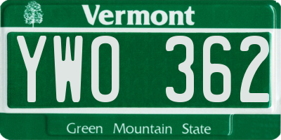 VT license plate YWO362