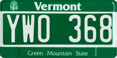 VT license plate YWO368