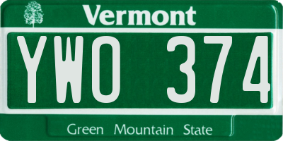 VT license plate YWO374