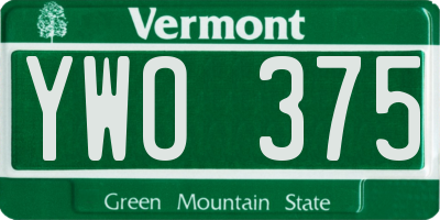 VT license plate YWO375