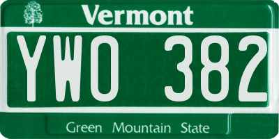 VT license plate YWO382