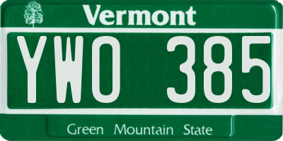 VT license plate YWO385
