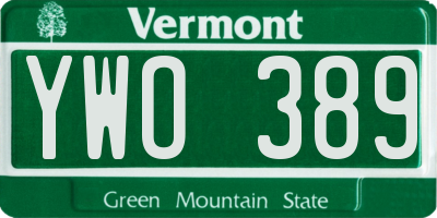 VT license plate YWO389