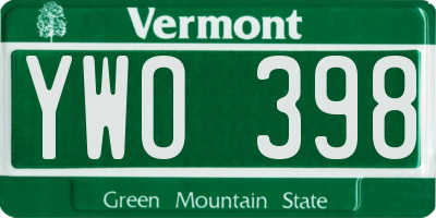 VT license plate YWO398
