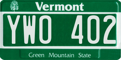VT license plate YWO402