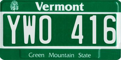 VT license plate YWO416